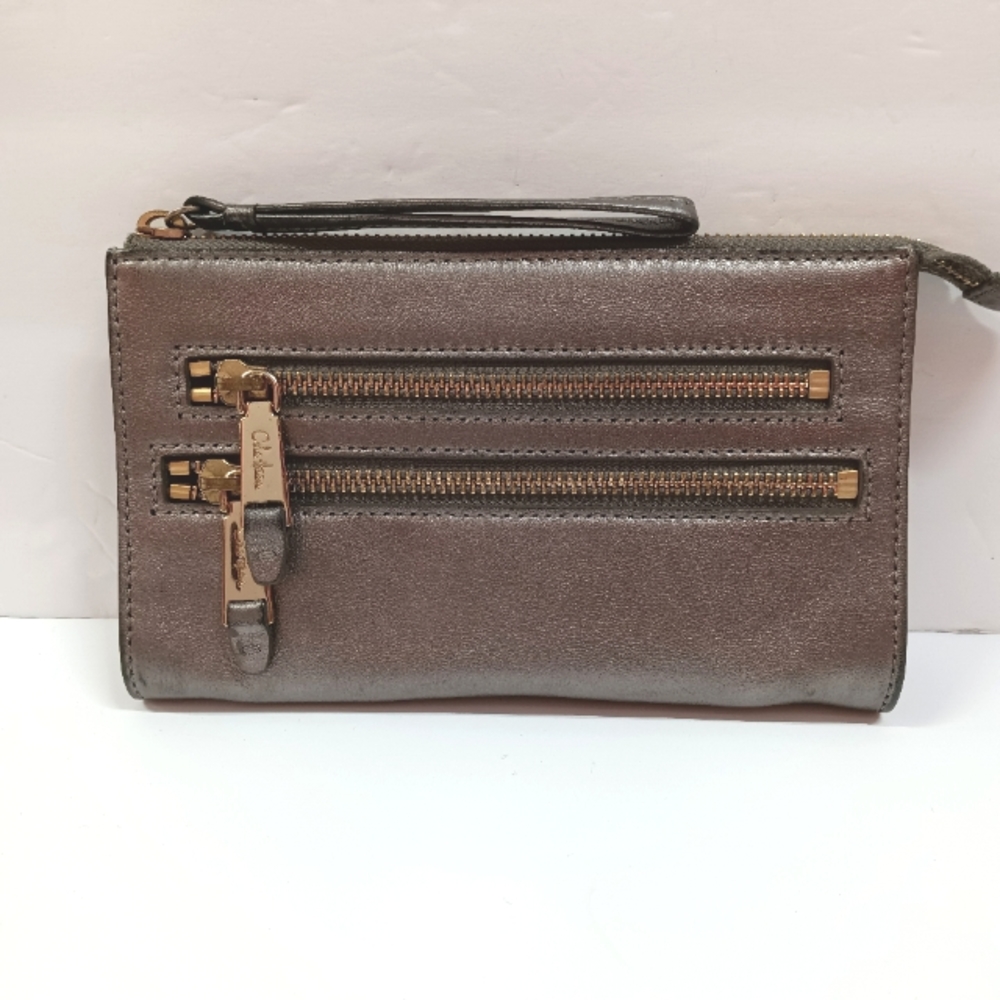 Cole Haan Metallic Pewter Genuine Leather Wristlet